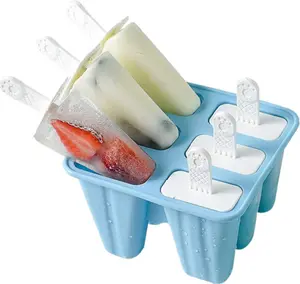 6 Pcs Silicone Ice Pop Molds BPA Free Popsicle Mold Reusable Easy Release Ice Pop Make (Blue)
