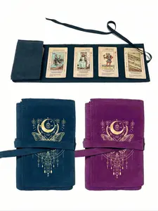 Two-piece velvet tarot card storage bag, blue and purple dual colors, drawstring closure, gold butterfly and moon print, soft fabric protective cover, suitable for cards and small items, tarot card holder, Convenient drawstring