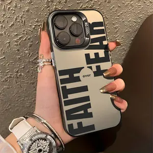 Phone Case - Stylish Silver Mobile Phone Cover with 'Faith Over Fear' Design, Compatible with Iphone 12 to 16 Pro Max Plus, Durable Shockproof Case, Ideal Christian Gift for Both Men And Women, Perfect for Boyfriends