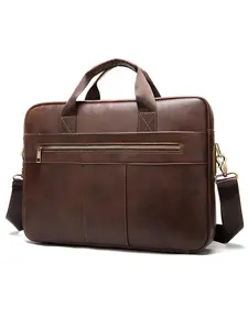 Men's Business Solid Color Leather Briefcase, Large Capacity Laptop Compartment Briefcase, Casual Trendy Versatile High-quality Daily Commuting Bag