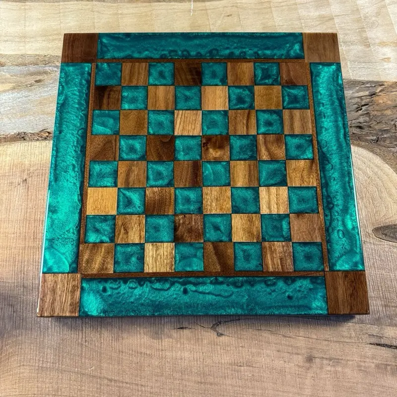 Emerald Green Black Walnut Chess Board (INCLUDES PIECES)