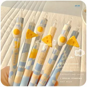 Haiyan cheese compression pen 6 pack, cute cartoon ballpoint pen, beautiful fountain pen, signature refill, black marker