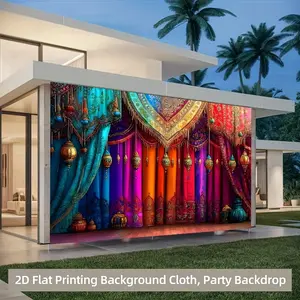 2D Flat Photo Booth Prop, Vibrant Indian Style Polyester Party Banner, Wall Hanging Backdrop, Multifunctional Decoration for Weddings Birthdays Anniversaries, Party Decoration Supplies, Party Decorations Banners