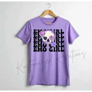 Emo Girl • T-shirt Tee Shirt Comfortable Unisex Top Sublimation Graphic Cute Stylish Casual Crewneck  Skull Punk Rock Music Emo Gothic
