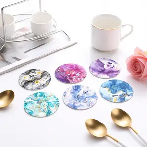 6pcs Aesthetic Round Drink Coasters Set | Marble Ink Art | Waterproof Heat-Resistant Cup Mats | Decorative Coasters for Home, Desk, Coffee Table