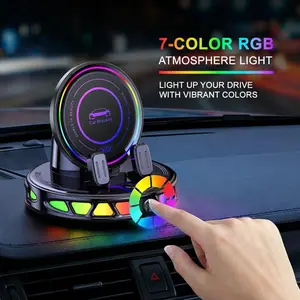 Ultra-Stable Vacuum Magnetic Car Mount with RGB Light – 360° Rotating Wireless Charger for Dashboard & Windshield