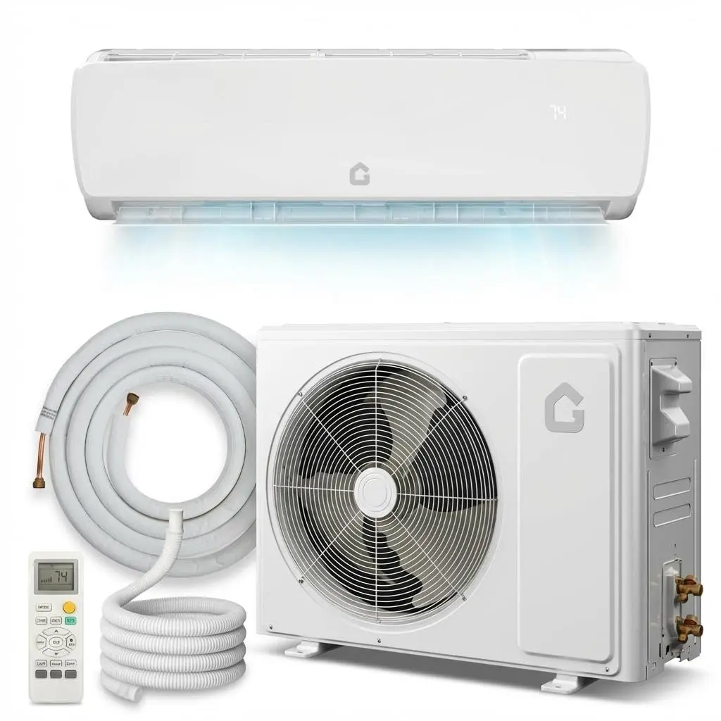 9000 BTU Ductless Mini Split AC Unit - 19 SEER2 Ultra-Quiet Inverter Heat Pump, 3-in-1 Cooling-Heating-Dehumidifier, 208-230V, Pre-Charged 10ft Line Set, Remote Control, Energy Saving Durable ABS Panel, Modern Look, Residential Bedrooms