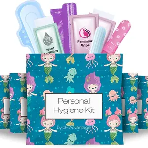 Menstrual Kit All-in-One 10 Pack Individually Wrapped Feminine Hygiene Product (Under The Sea)