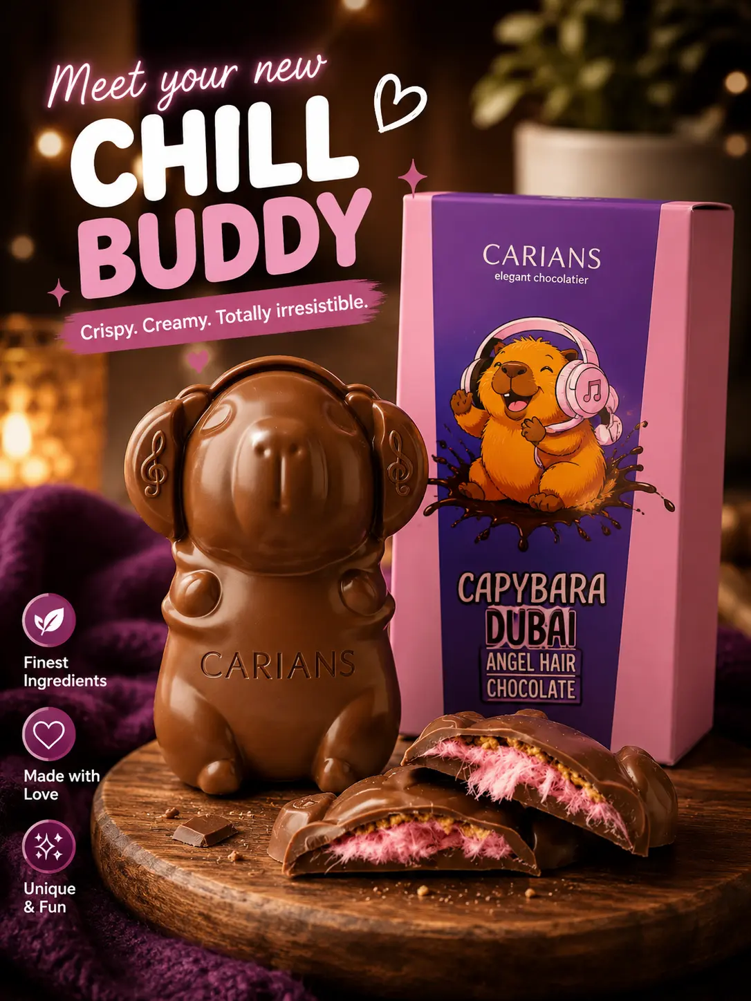 Viral Capybara Angel Hair Chocolate Bar Premium Quality