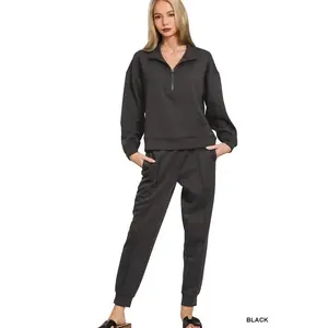Zenana Scuba Half Zip Sweatshirt and Joggers Set
