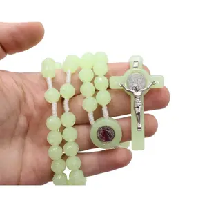 2 pcs Saint Benedict Rosary - Necklace Jerusalem Glow in the Dark Holy Land Luminous Beads Phosphorous Jerusalem Blessing Prayers Gift