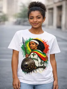 Ethiopian Warrior Woman Graphic T-Shirt Habesha Pride Shirt Cotton Blend Casual Streetwear Unisex Tee for African Heritage Celebrations