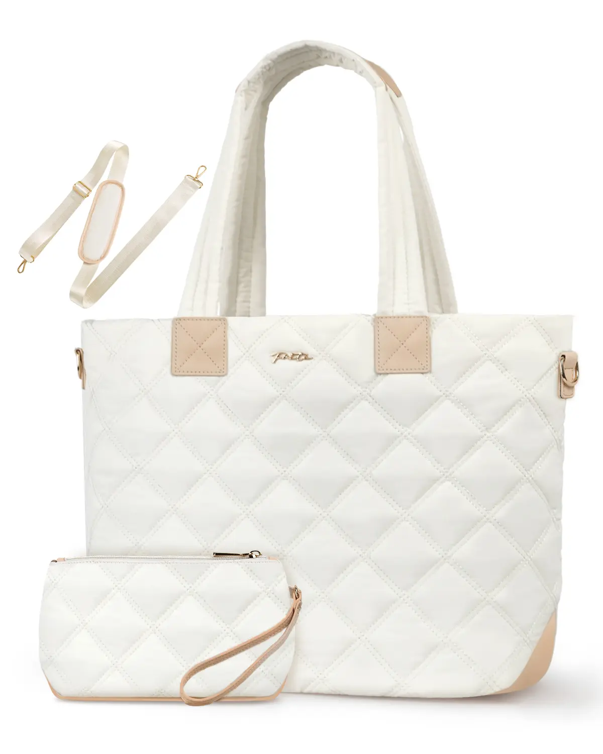 Prite 16'' Laptop Puffer Tote Bag for Women, Spring Glow Up Large Shoulder Crossbody Bag for Work, Lightweight Quilted Travel Bags for College, Commuting and Everyday Use, Nylon Tote Bag with Clutch Handbag