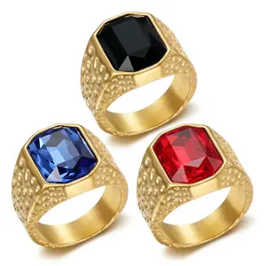 18K Geometric Square Ring, Gothic Punk Style Geometric Zircon Stainless Steel Men's Ring, Party, Anniversary, Festival