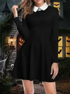 Women's Halloween Cosplay Wednesday Addams Costume, Dark Gothic A-Line Dress, Perfect Halloween Gift, Casual Tight Fit Skirt