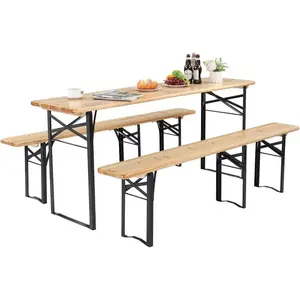 Folding Picnic Tables with Benches Set, Weather-Resistant Wooden Beer Garden Table Bench, Portable Fold Up Camping BBQ Table