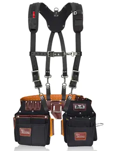 Trutuch Black Nylon & Leather Tool Belt with Leather Work Suspender, Framers Tool Belt, Electrician, Drywall Tool Belts