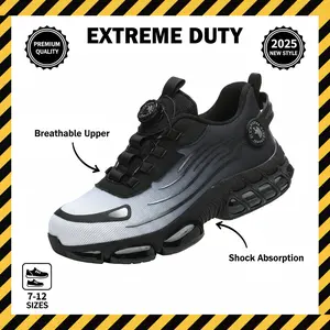 Anti-Slip Men's Durable Anti-Slip Breathable Mesh Work Sneakers Steel Toe Safety Shoes Comfort Fit All Seasons Casual Striped Design Elastic Closure Non-Slip EVA Sole Working Shoes
