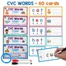 CVC Words Dry Erase Handwriting Flash Cards, Vocabulary Flashcards, Flash Cards For Studying, 60pcs/set Phonics Game Flashcard, Beginning Phonics Word Builders Spelling Reading Learning Aids, Preschool Learning Tool