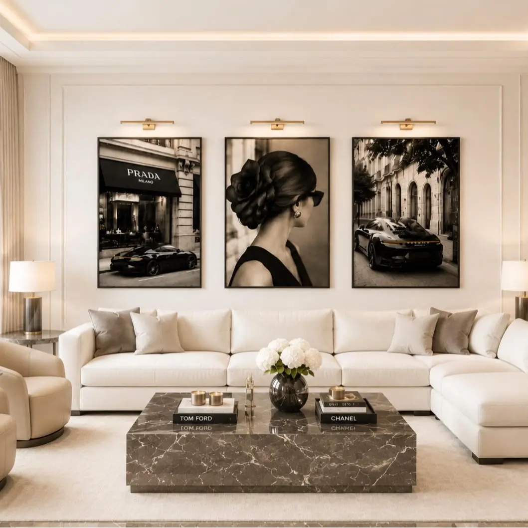 Porsche Luxury Wall Art Set Old Money Decor Prada Milano Poster Neutral Beige Black Prints Modern Luxury Interior