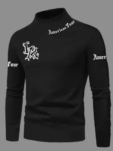Men's High Neck Long Sleeve Slim Fit Warm Top, Knitted Shirt, Casual Winter Wear, Moderate Fabric Thickness, Perfect for Cold Weather