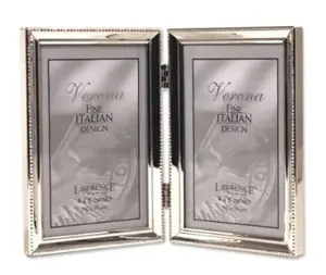 212 MAIN Traditional Polished Silver Heavy Gauge Steel Plate 4x6 Double Hinge Photo Frame - Bead Border Design, Baby Decor for Maternity Spaces