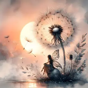 1 piece, 【Dandelion Fairy】, 5D diamond painting, frameless, includes tool kit. All-natural round diamond painting, diamond art embroidery kit, suitable for home decoration, handmade relaxing and stress-relieving gift.