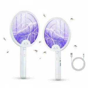 2026 Electric Mosquito & Bug Zapper Racket 3-in-1 Rechargeable Foldable Indoor Outdoor Trap with Purple Light High Voltage UV Light Eliminates Insects for Summer Gatherings