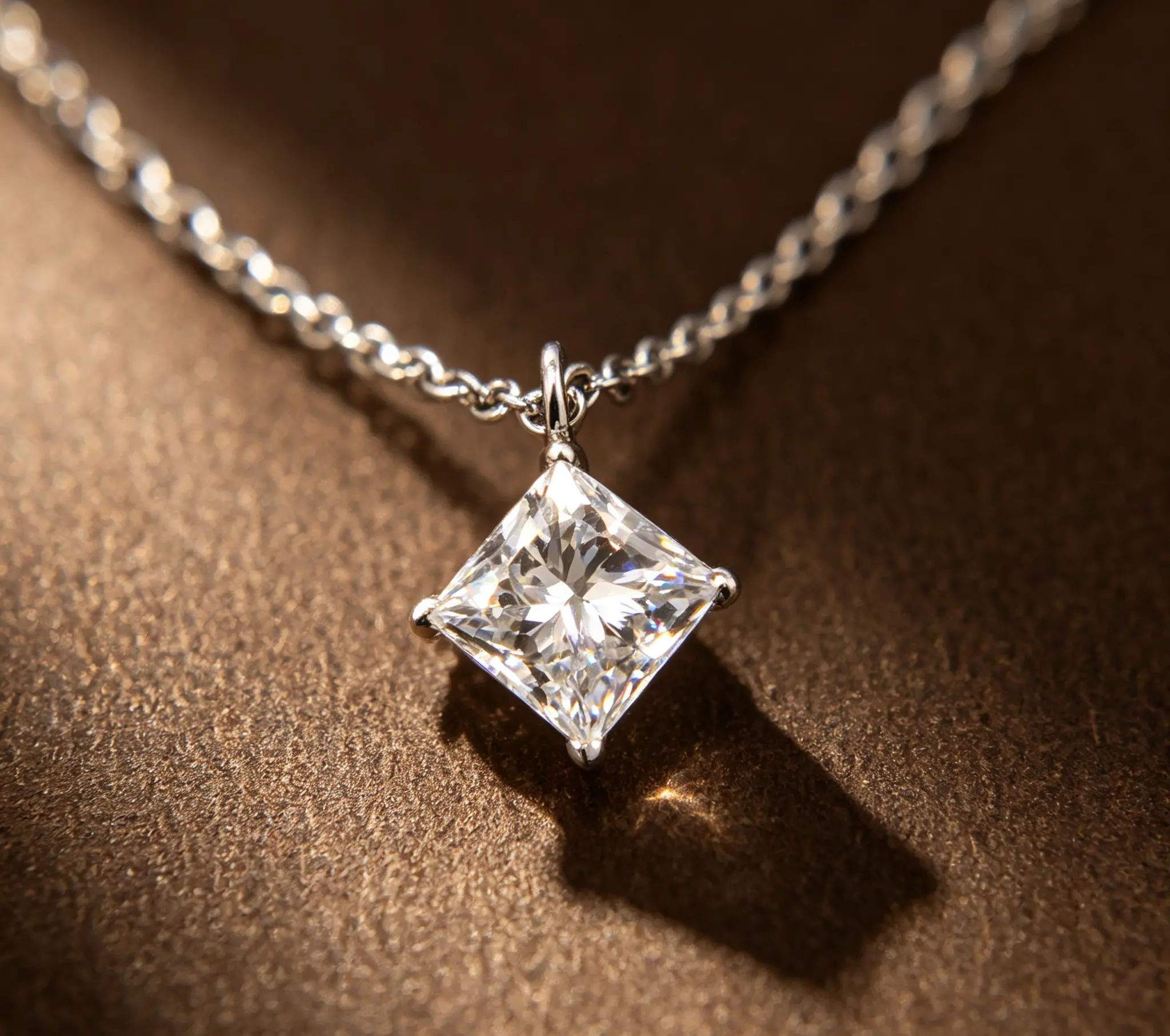 Women's S925 Sterling Silver Solitaire Pendant Collarbone Chain with 0.75 Carat Princess Cut Lab Grown Diamond, Dainty Hypoallergenic Fine Jewelry for Wedding & Daily Wear, Lab Created Diamond, Elegant