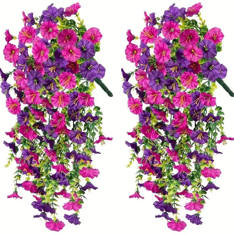 Artificial Morning Glory Vine, 2 Counts/set Fake Flower Vine,faux flower, UV Resistant, Real Artificial Plants, Suitable for Outdoor Home Office Garden Decoration, Suitable for Thanksgiving, Christmas, Halloween, Valentine's Day, and Mother's Day