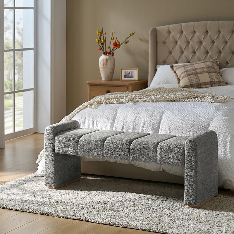 Hulala Jonas Contemporary Mudroom Bench with Unique Piano Key Accents, Sturdy Rubber Wood Legs, Thick Padded Cushion, Modern Design & Entryway Fit, Footstool