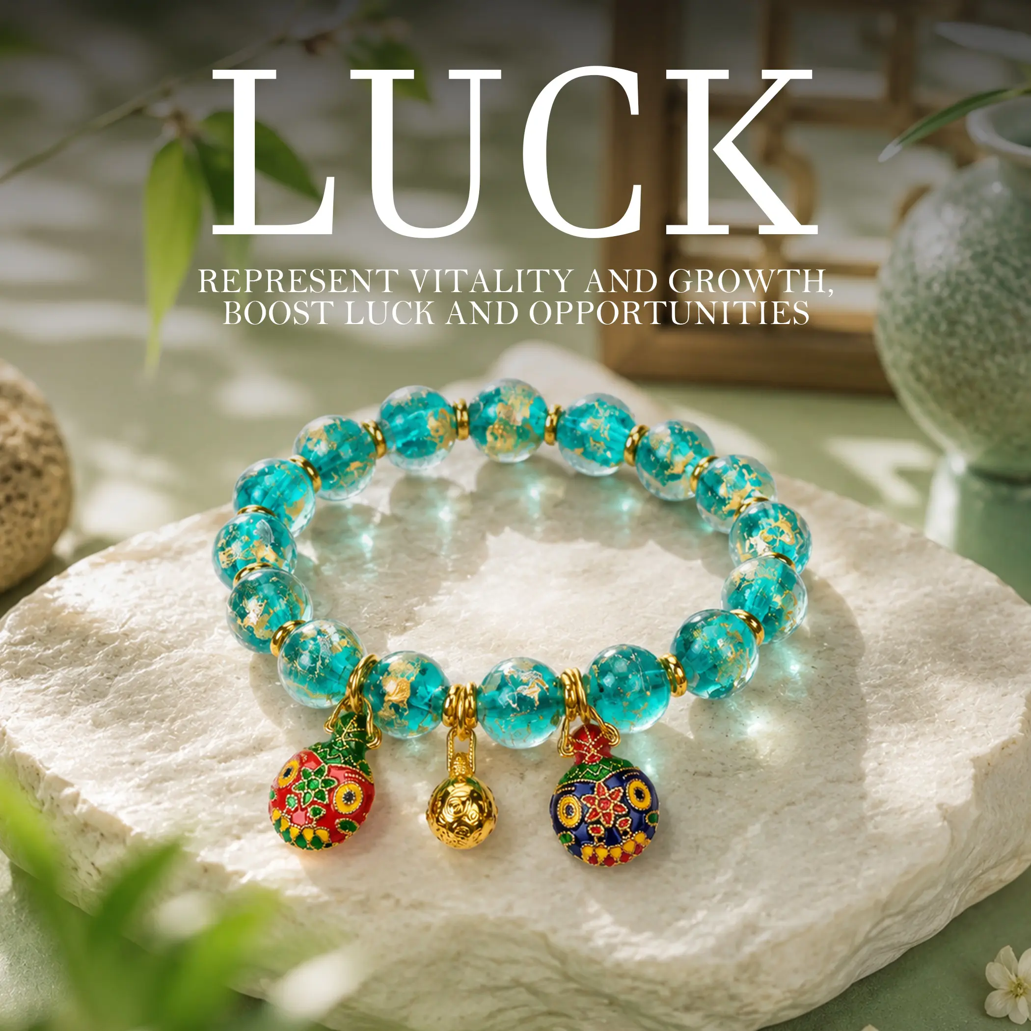 LUMAWU Natural Gold Foil Incense Ash Glazed Glass Bracelet 10mm | Wood Element Feng Shui Growth & Vitality Energy Bracelet for Men Women | Luck Prosperity Protection Amulet Beaded Bracelet