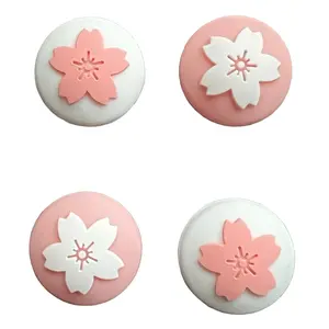 JenDore Pink White 4Pcs Flowers Silicone Thumb Grip Caps for Nintendo Switch