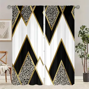 2 pieces of geometric luxury style printed curtains, made of polyester with semi-transparent texture, machine washable, suitable for bedrooms, living rooms and home decoration curtains.