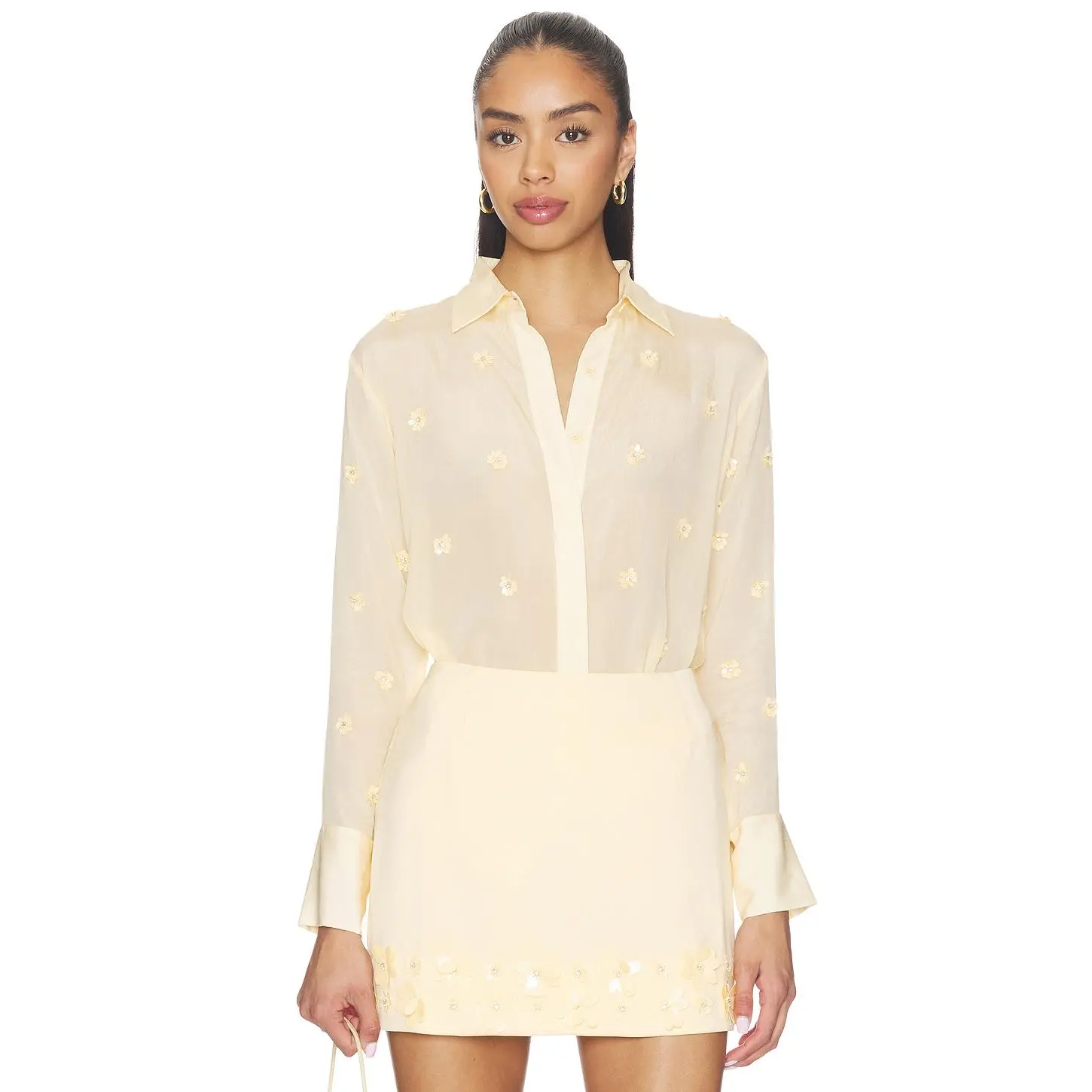 Karina Grimaldi Ayla Embroidered Shirt in Pastel Yellow