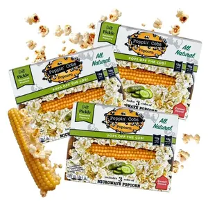 Poppin’ Cobs 3 Pack Dill Pickle Microwave Popcorn - Healthy Crunchy Snack that Pops right off the cob! (3) Three Pack Crispy Snack - good source of Fiber and Protein