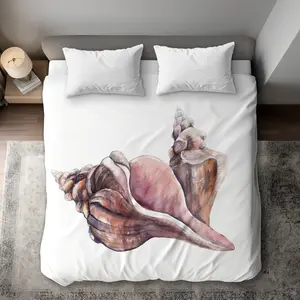 360 stand King Size Breathable Duvet Set, Coastal Beach Horse Conch Seashell Print Duvet Cover, Beige White Back Bedding Linen Home Decor, Coastal Beach Duvet Cover
