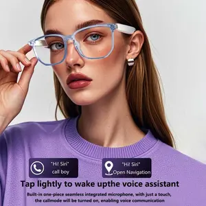 U-miy Unisex Wireless Smart Glasses - Casual Rectangular White Frame Blue Light Blocking Wearable Device, Bluetooth Audio, Microphone, Speaker, Touch Controls, Voice Assistant, 6-Hour Battery, Music Player, Ideal for Office & Driving, Blue Light Blocking