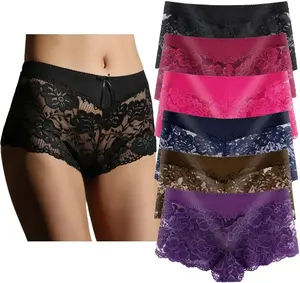 Yaoking Women'S Underwear Regular & plus Size Panties Lace Boyshort Hipster Cheeky Panty- 6 Pack