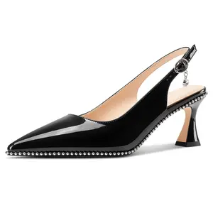 Womens Kitten Heel Pointed Toe Pumps Beaded Slingback Slip-on Buckle Prom Party Dress Basic Classic Patent Leather 2.6 Inches Heels saint ripper