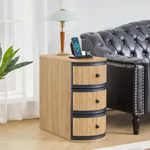 Giratree End Table with Charging Station for Couch,Mid-Century Modern Narrow Sofa Side Table with Drawer for Living Room,Small Bed Side Table for Bedroom