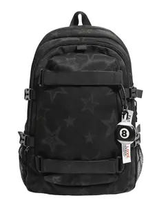 Star Print Large Capacity Backpack, Waterproof Multi-Compartment Laptop Bag, Skateboard Strap, Student Bookbag, Streetwear Style