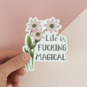 Positive Floral Sticker Pink Flower sticker Funny Watercolor sticker