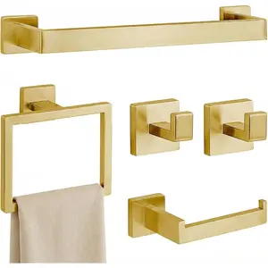 Brushed Gold Bathroom Accessory Set, 16 Inch Bathroom Hardware Set, Towel Racks for Bathroom, Stainless Steel Wall Mounted Bath Towel Bar Set