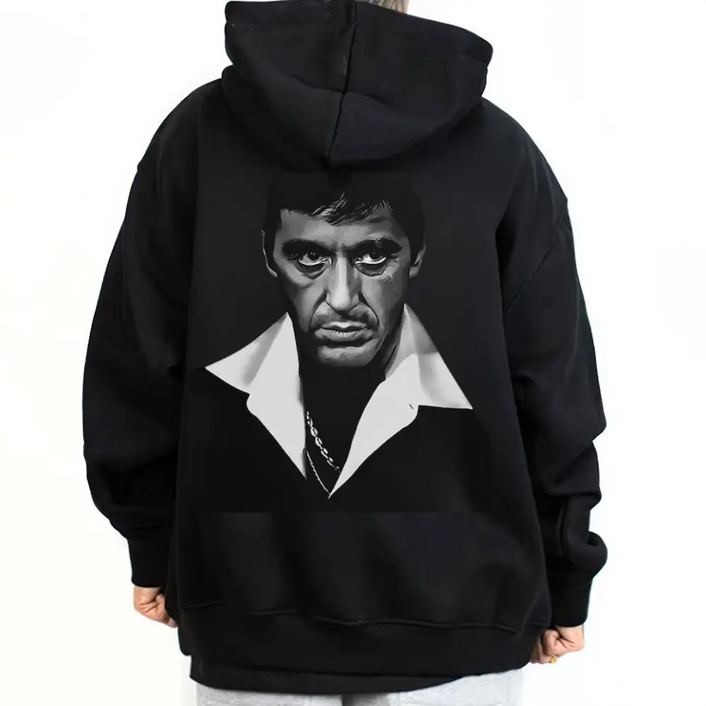 Unisex Hoodie with Scarface Graphic, Chicano Streetwear Style Loose Fit Cotton-Polyester Sweatshirt