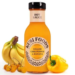 Kusi Foods Peruvian-style Hot Sauce, Made with Yellow Chili Peppers, Banana and Aji Charapita, Sweet and Slightly Spicy, Fermented 50 days, 8.5 oz