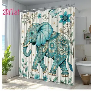 [Quick Arrival] Blue Elephant Pattern Shower Curtain, perfect for bathroom decor, made of durable polyester material, available in multiple sizes, easy to care for, machine washable, comes with shower curtain hooks