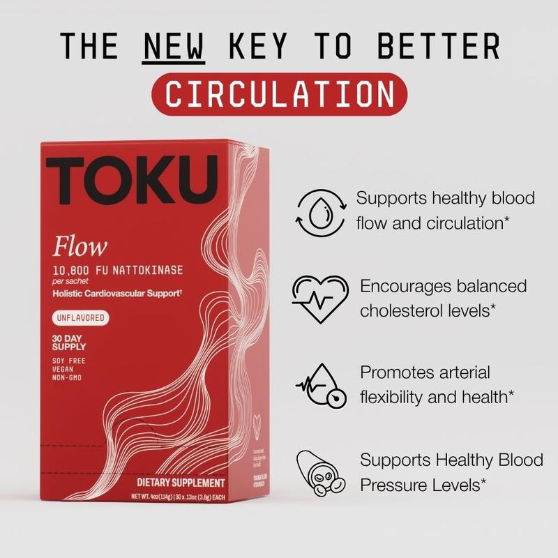 30 Servings Nattokinase - Toku Flow - Heart and Circulation Supplement Powder - 10800 FU - Chocolate Flavor - 30 Day Supply - Vegan Soy-Free Healthcare Fitness Dietary Supplement
