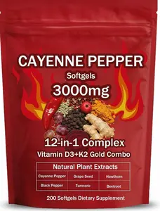 Cayenne Pepper Softgels Supplement, Supports Leg Vein, Heart and Blood Vessel Health, with Vitamin E D3+K2 and Extracts of Grape Seed, Hawthorn, Beetroot and Others (1)undefined