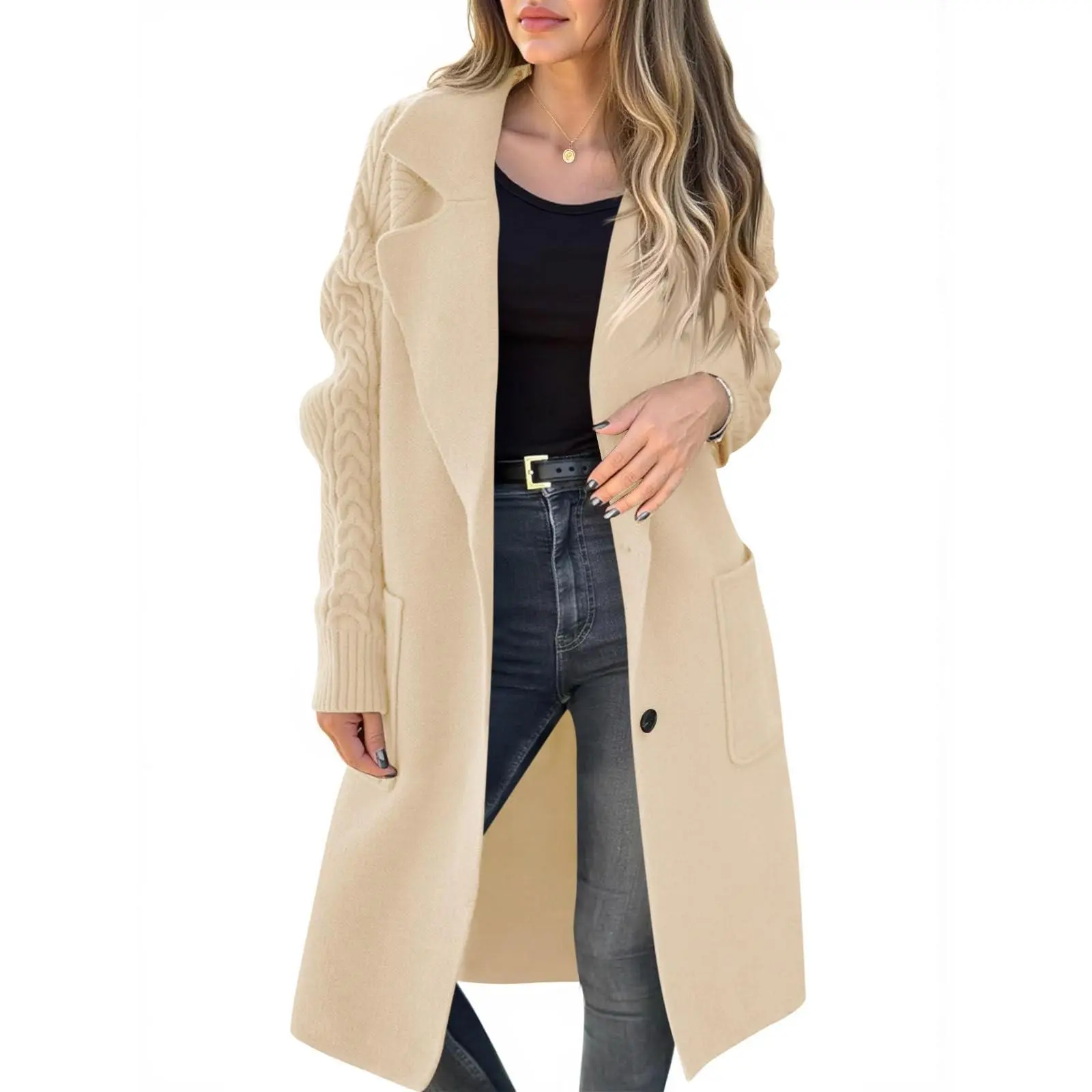 Lannew Womens Long Cardigan Sweaters Chunky Knit Open Front Button Lapel Casual Fall Coatigan Jackets